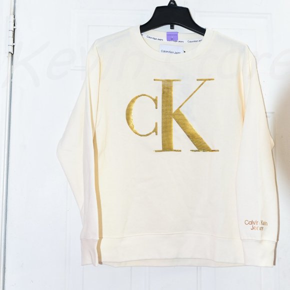Cream (Mascarpone) NWT Calvin Klein‎ Jeans Ladies' Sequin Pullover - Picture 4 of 8